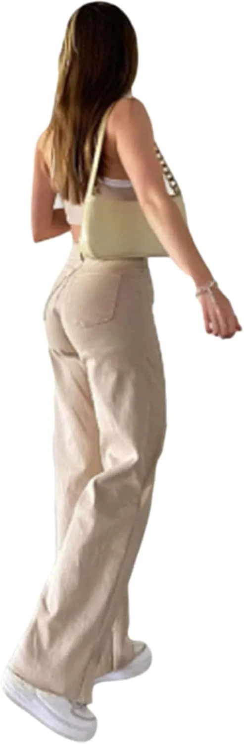 NUFIWI Women Low Waist Cargo Pants Straight Leg Baggy Trousers Aesthetic Wide Leg Denim Jeans Harajuku Grunge Streetwear
