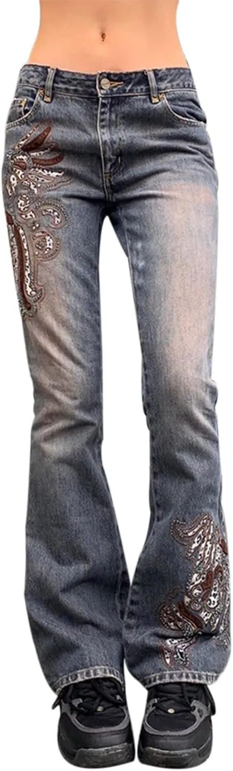NUFIWI Women Low Waist Cargo Pants Straight Leg Baggy Trousers Aesthetic Wide Leg Denim Jeans Harajuku Grunge Streetwear