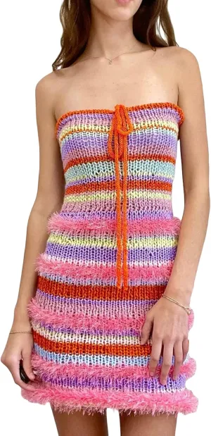 NUFIWI Women Y2k Off Shoulder Mini Dress Strapless Floral Printed Tube Dress Bodycon Backless Short Party Dress