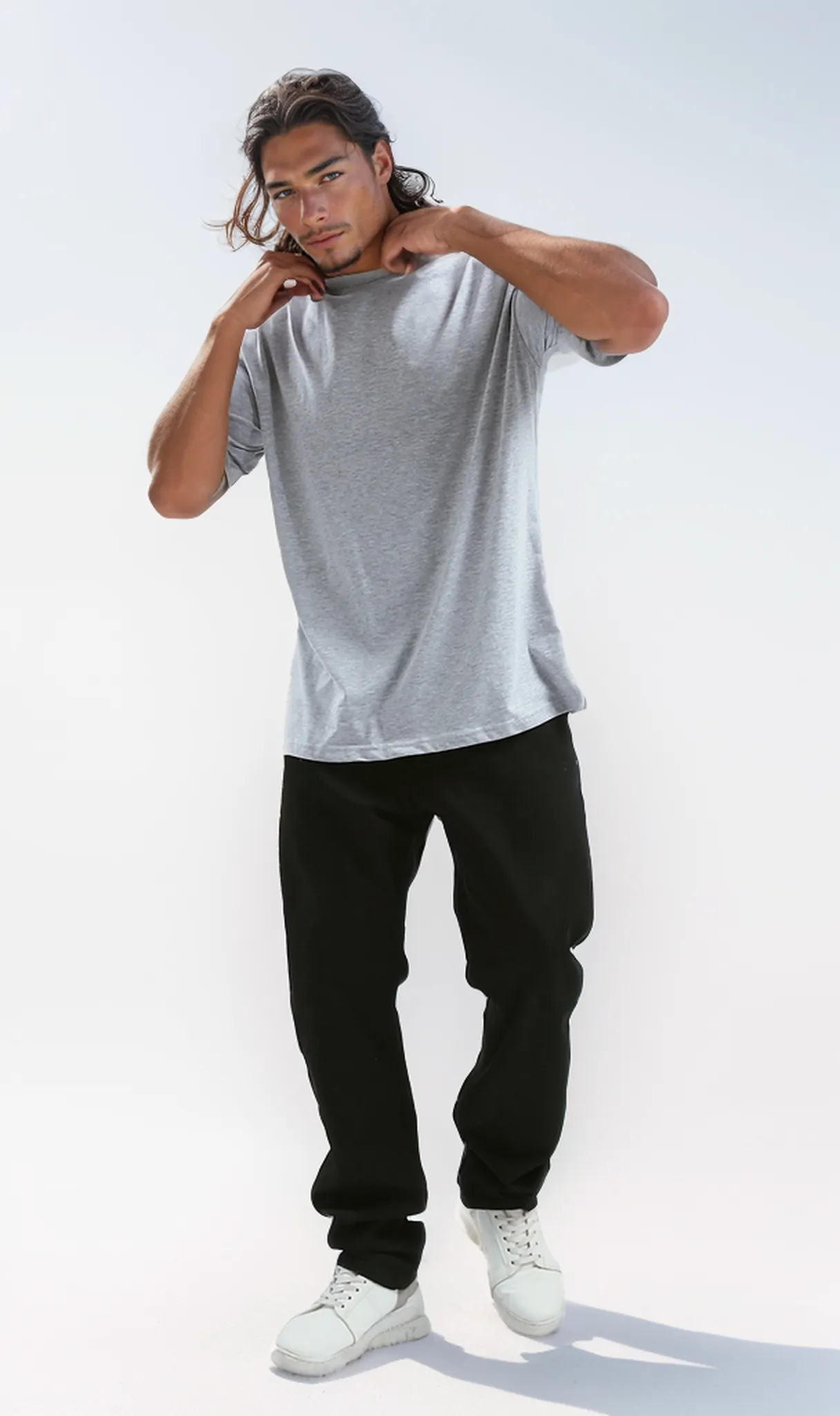 O192728 Elbow-Sleeves Heather Light Grey Tee