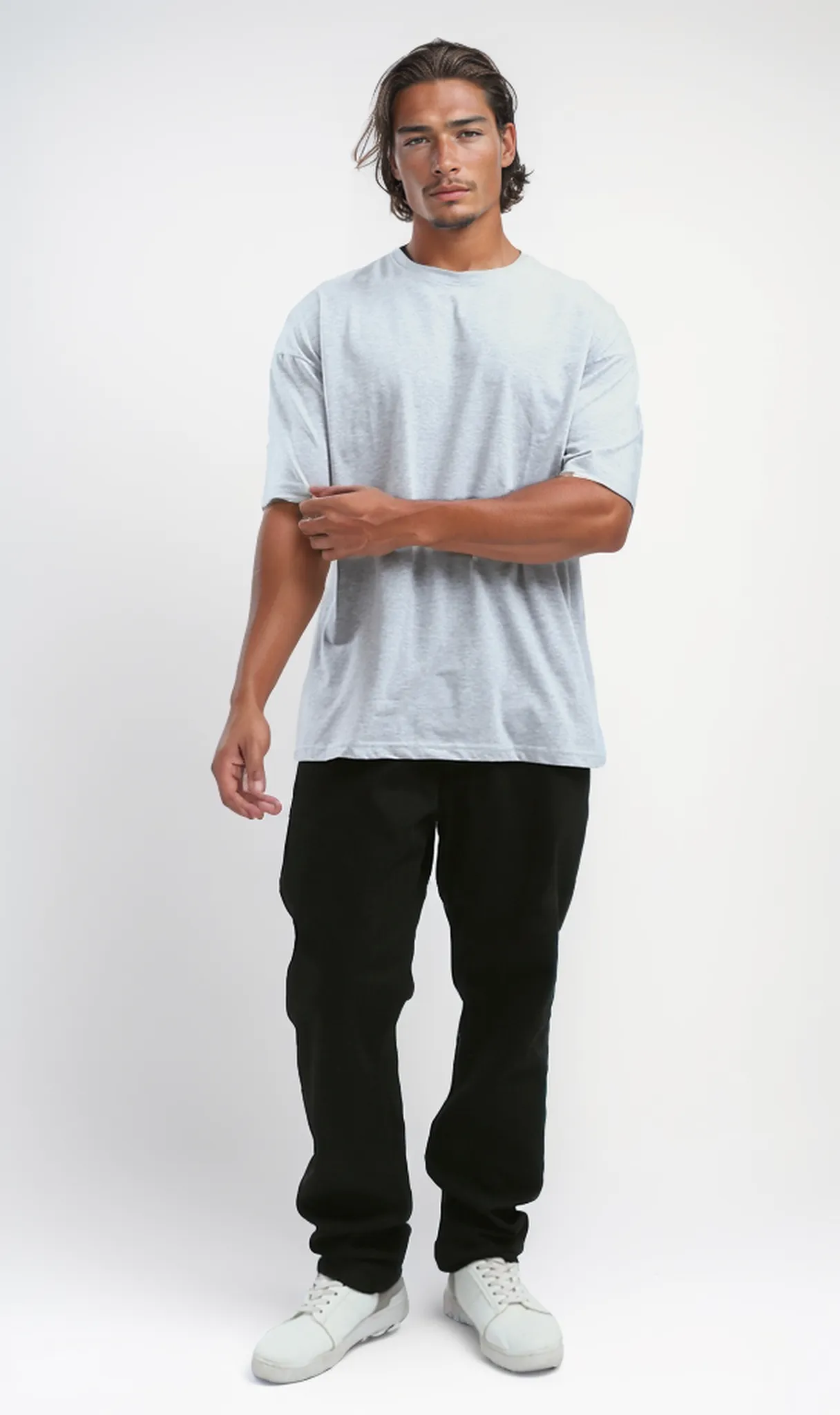 O192728 Elbow-Sleeves Heather Light Grey Tee