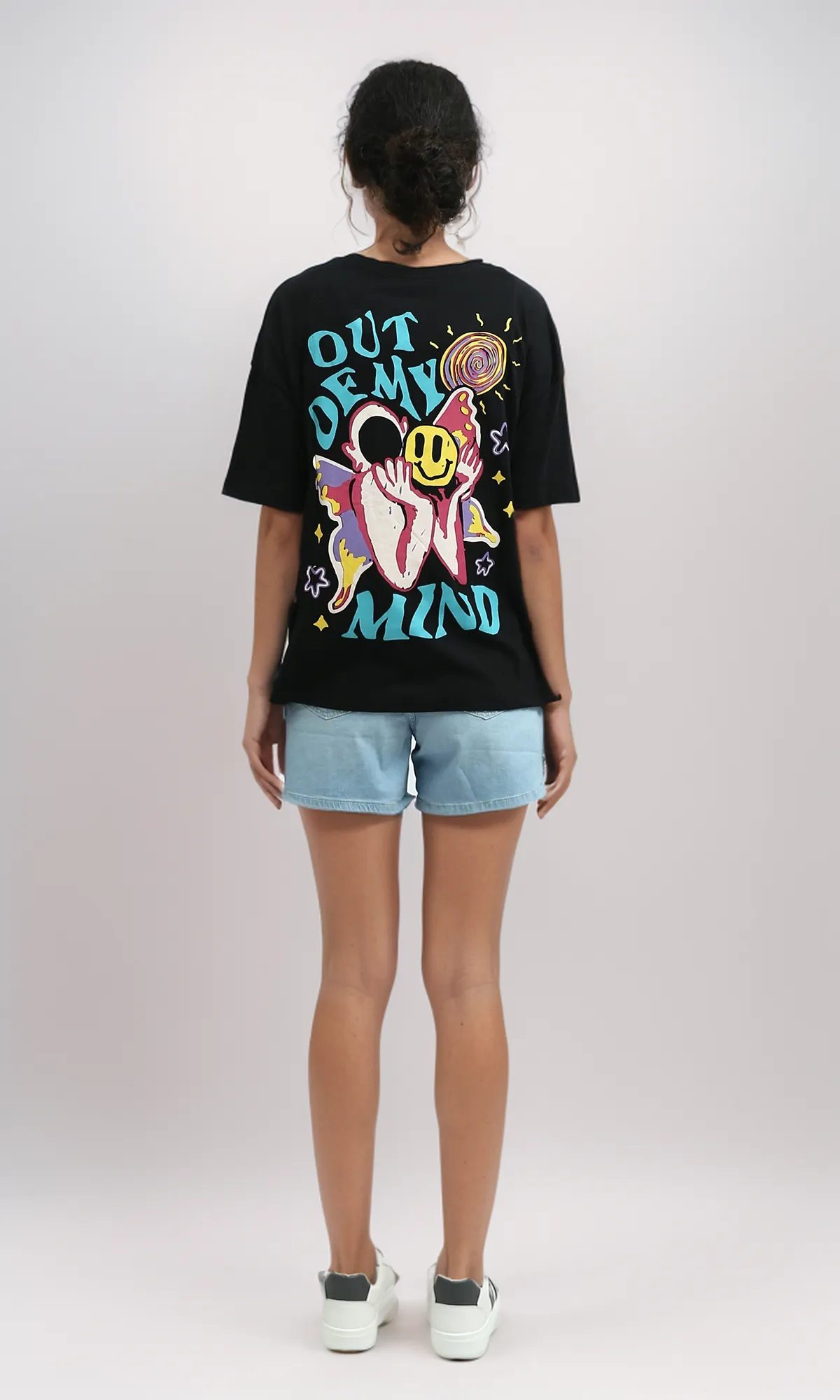 O198057 Regular Fit Black Tee With Front & Back Print