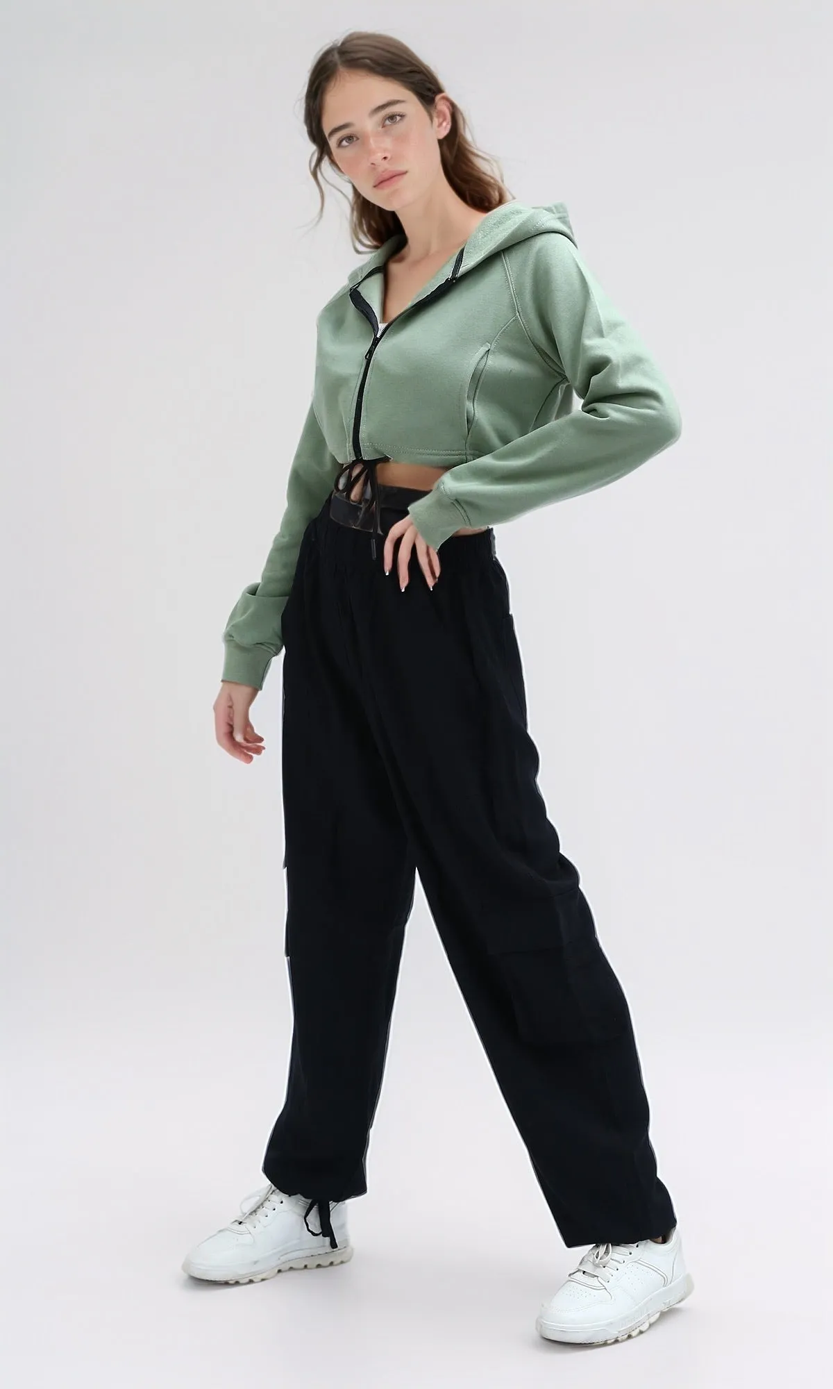 O199240 - Relaxed Fit Cropped Cotton Sweatshirt - Light Green