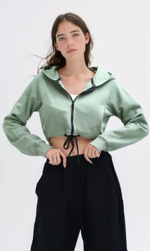 O199240 - Relaxed Fit Cropped Cotton Sweatshirt - Light Green