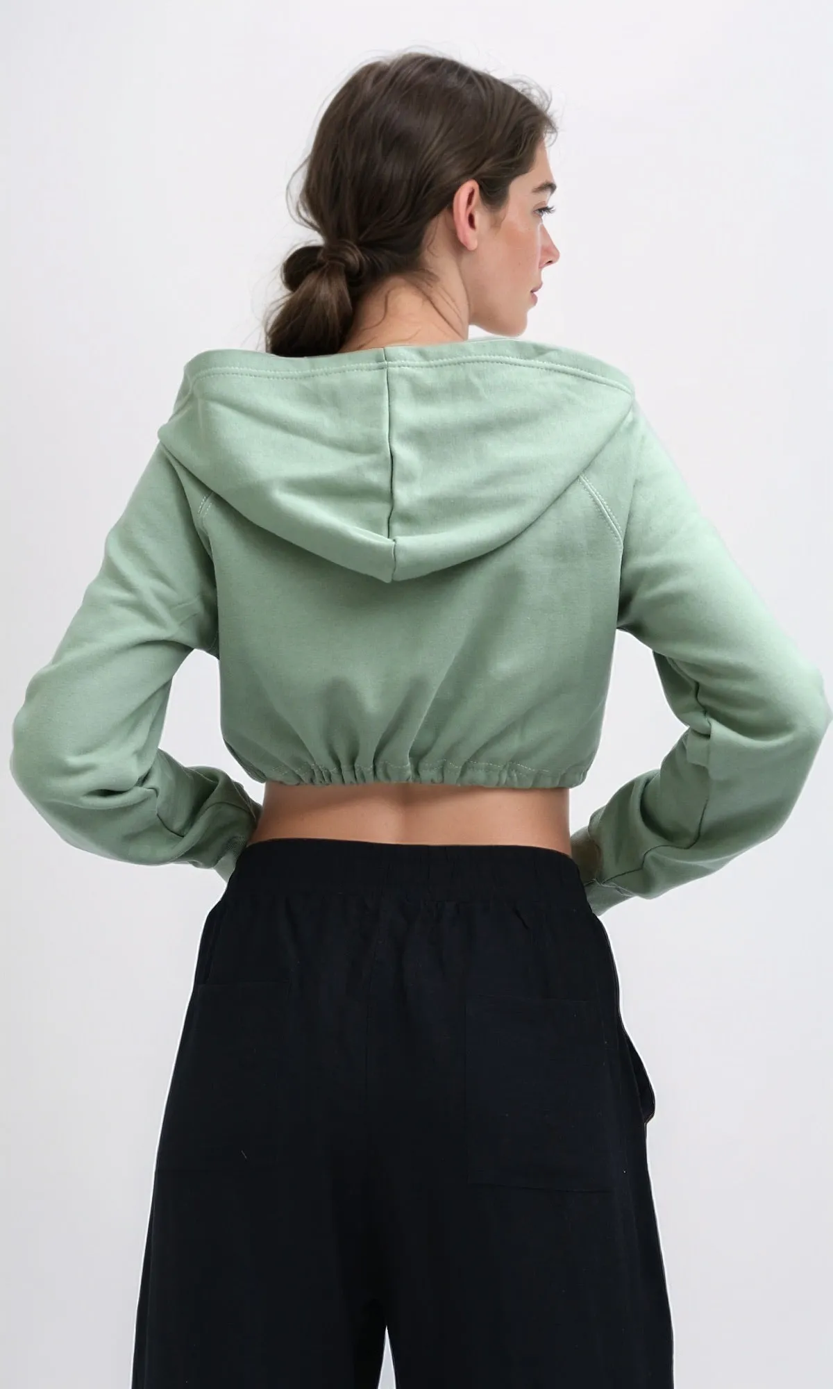 O199240 - Relaxed Fit Cropped Cotton Sweatshirt - Light Green