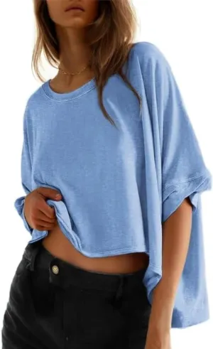 Oversized Tshirts for Women Short Batwing Sleeve Crewneck Summer Tee Tops