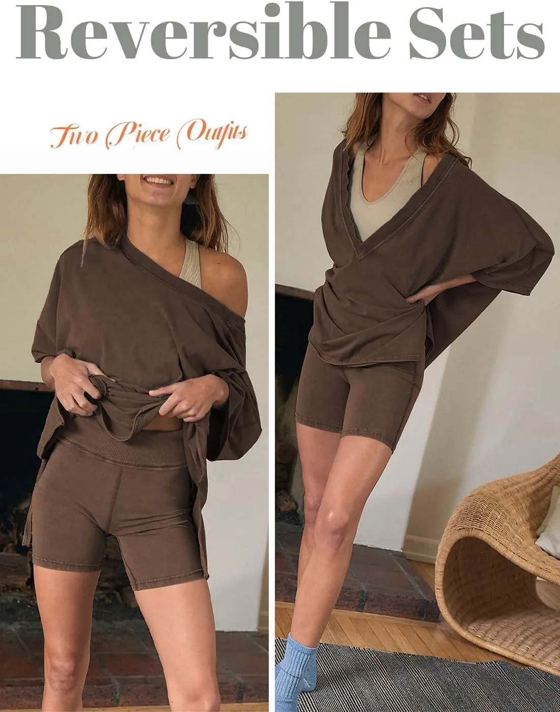 Peaceglad 2 Piece Outfits for Women Oversized Reversible Biker Short Sets Hot Shot Set Tracksuit