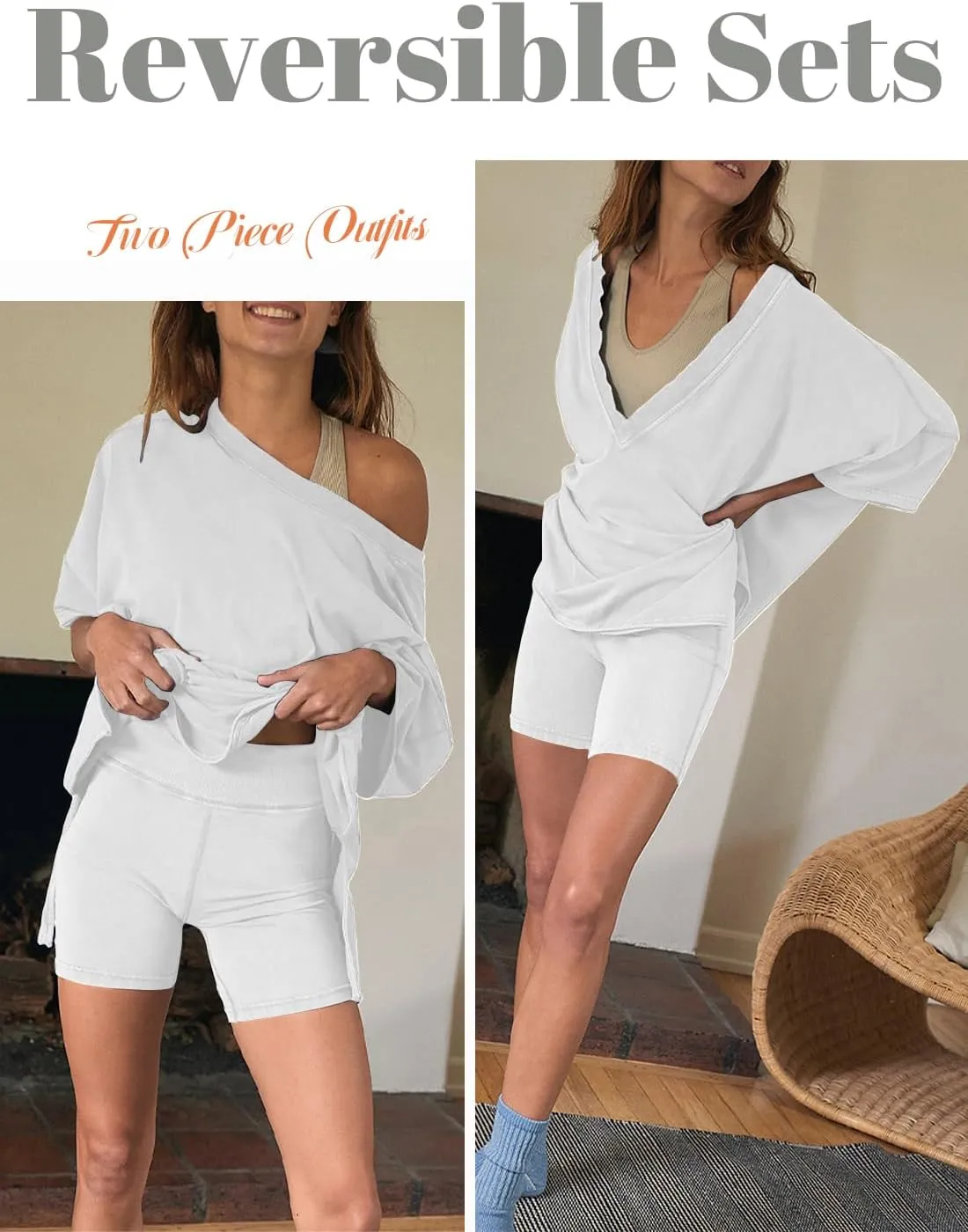 Peaceglad 2 Piece Outfits for Women Oversized Reversible Biker Short Sets Hot Shot Set Tracksuit