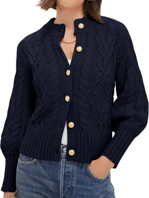PEHMEA Womens Short Cardigan Sweaters, Soft Twist Knit Fall Winter Chunky Open Front Button Sweaters for Women
