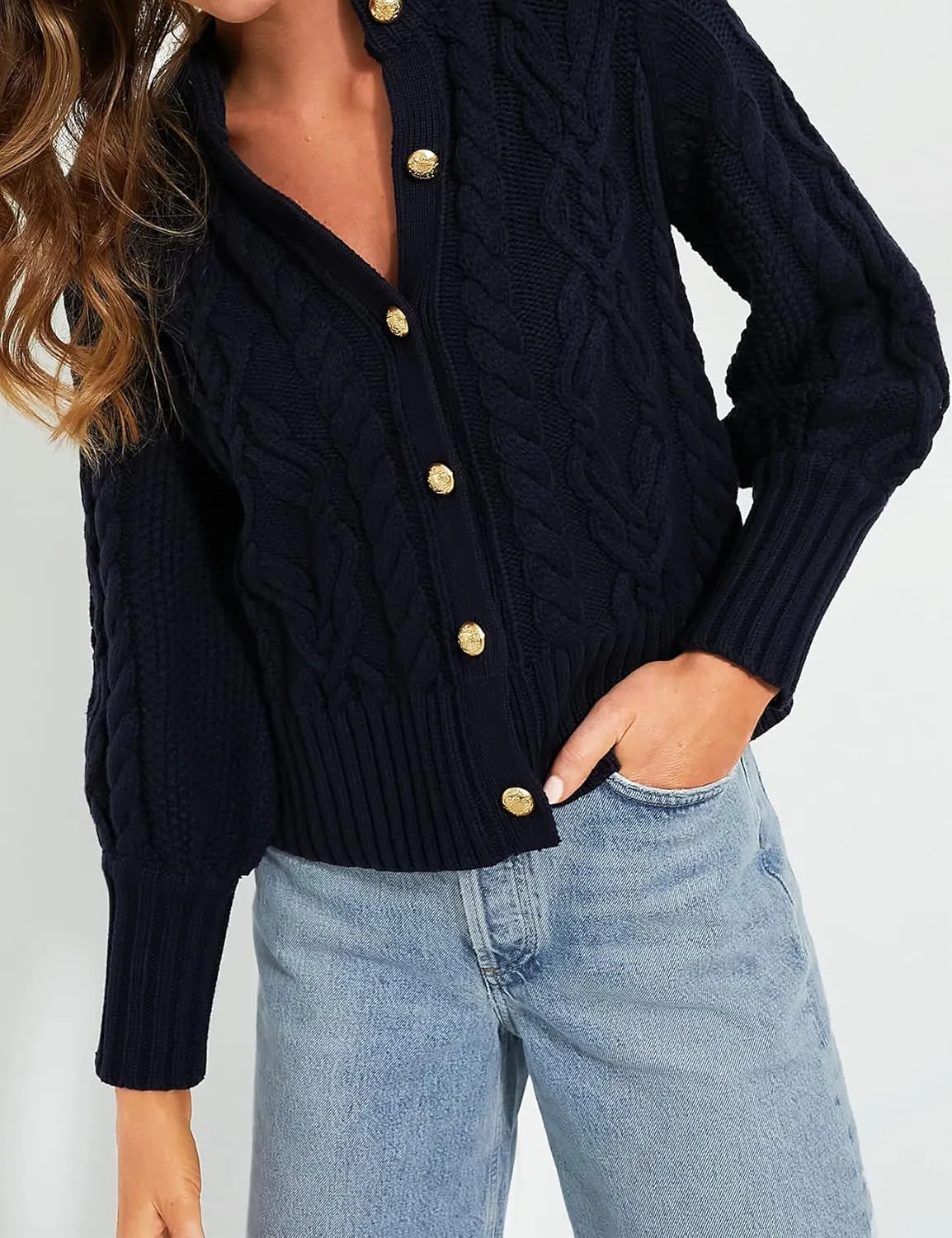PEHMEA Womens Short Cardigan Sweaters, Soft Twist Knit Fall Winter Chunky Open Front Button Sweaters for Women