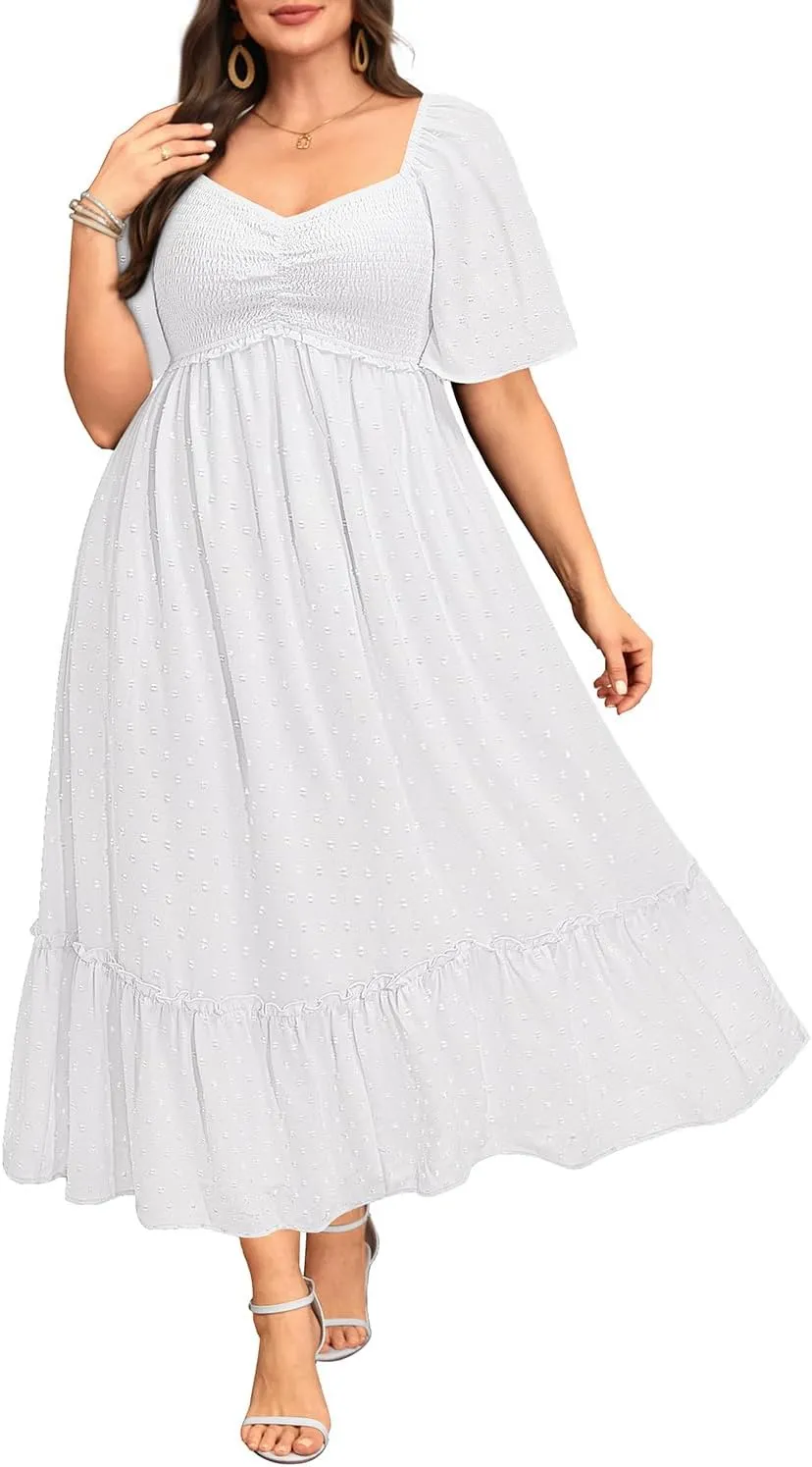 Plus Size Summer Dresses - Maxi Casual Wedding Guest Graduation Easter Long Dress with Pockets