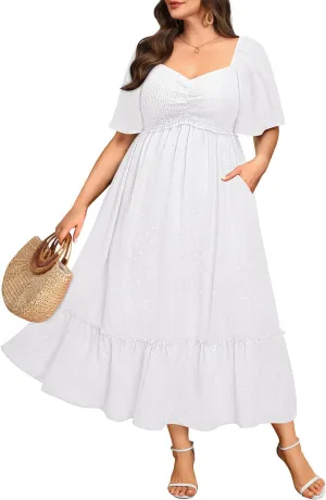 Plus Size Summer Dresses - Maxi Casual Wedding Guest Graduation Easter Long Dress with Pockets