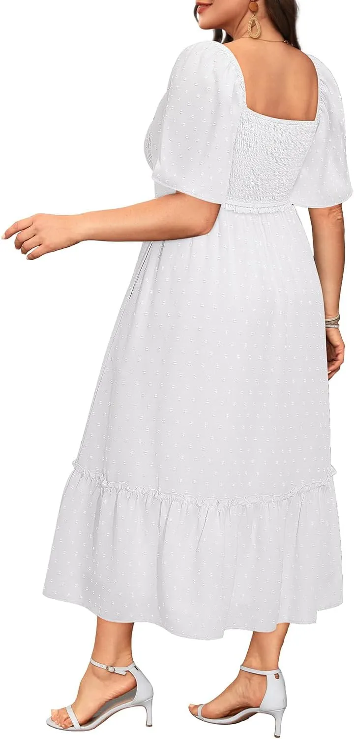 Plus Size Summer Dresses - Maxi Casual Wedding Guest Graduation Easter Long Dress with Pockets
