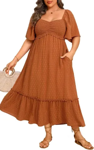 Plus Size Summer Dresses - Maxi Casual Wedding Guest Graduation Easter Long Dress with Pockets