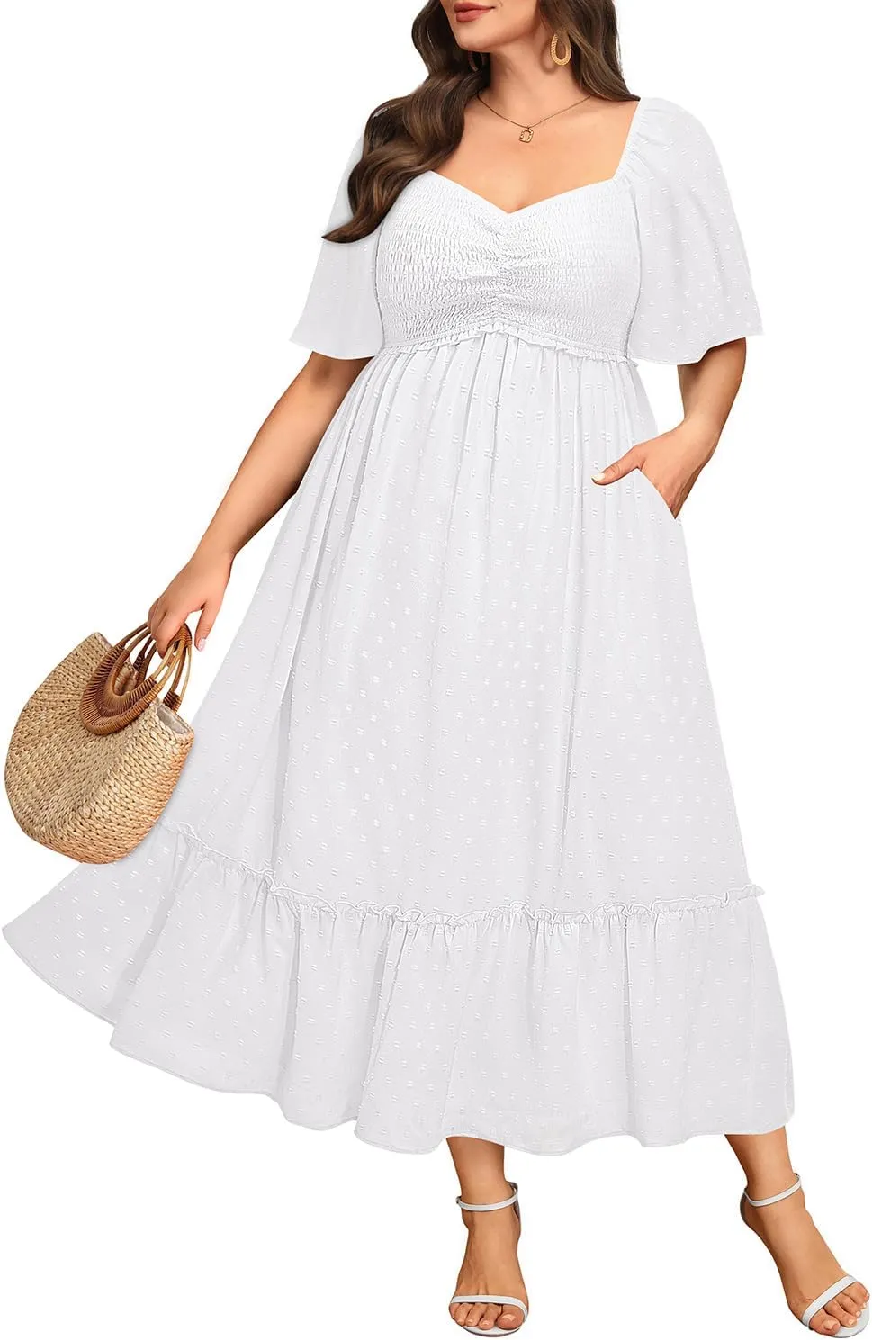 Plus Size Summer Dresses - Maxi Casual Wedding Guest Graduation Easter Long Dress with Pockets