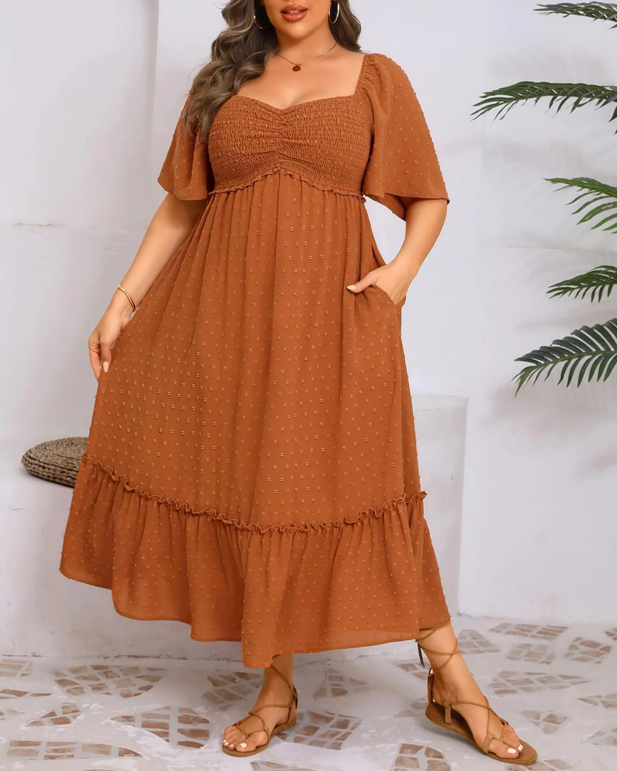 Plus Size Summer Dresses - Maxi Casual Wedding Guest Graduation Easter Long Dress with Pockets