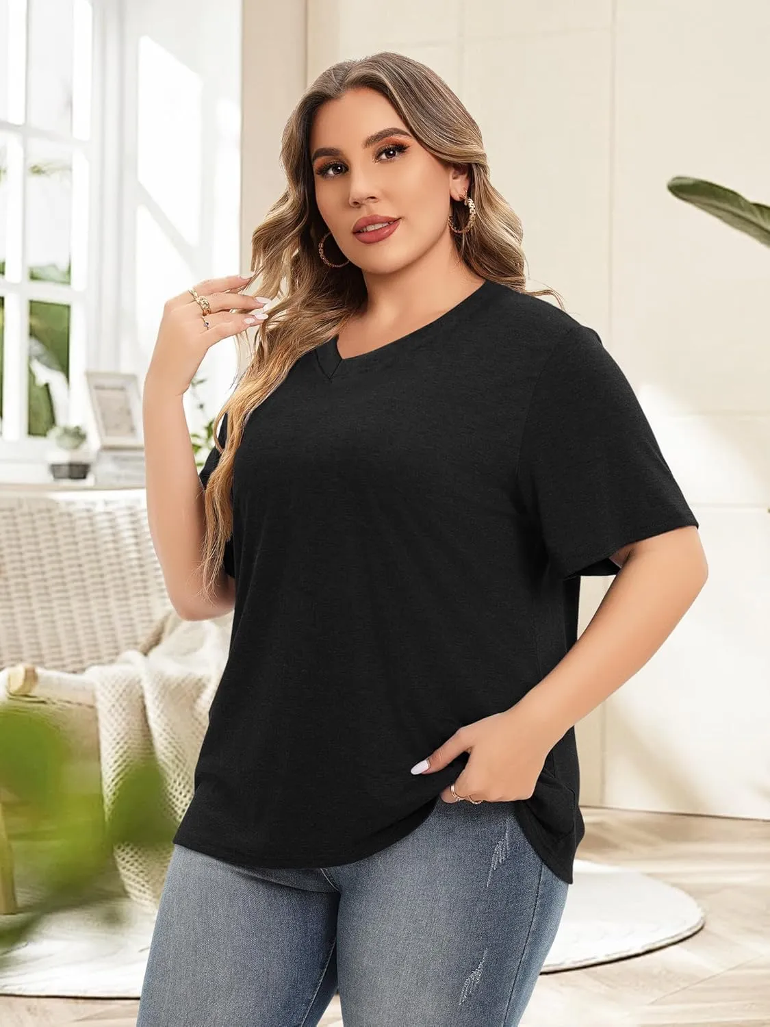 Plus Size T Shirt for Women Graphic Tees Short Sleeve Floral Print Loose Fit Summer Casual Tops 1XL-5XL