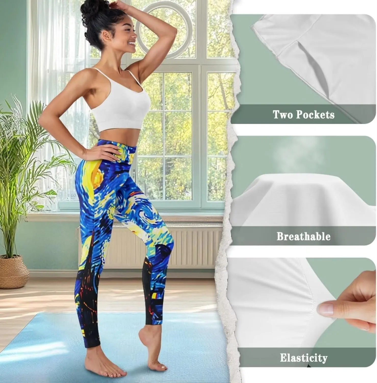 POLERO Womens Leggings Cute Yoga Pants with Pockets Tummy Control Casual High Waist Leggings XS-3XL