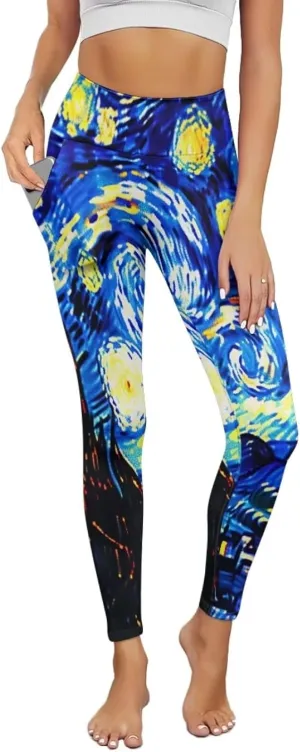 POLERO Womens Leggings Cute Yoga Pants with Pockets Tummy Control Casual High Waist Leggings XS-3XL