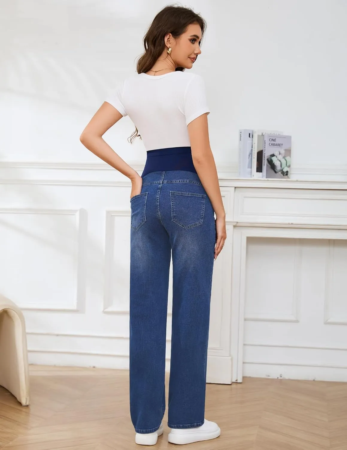 POSHGLAM Women's Maternity Jeans Straight Leg Over Belly Comfy Stretch Denim Pants, S-XXL