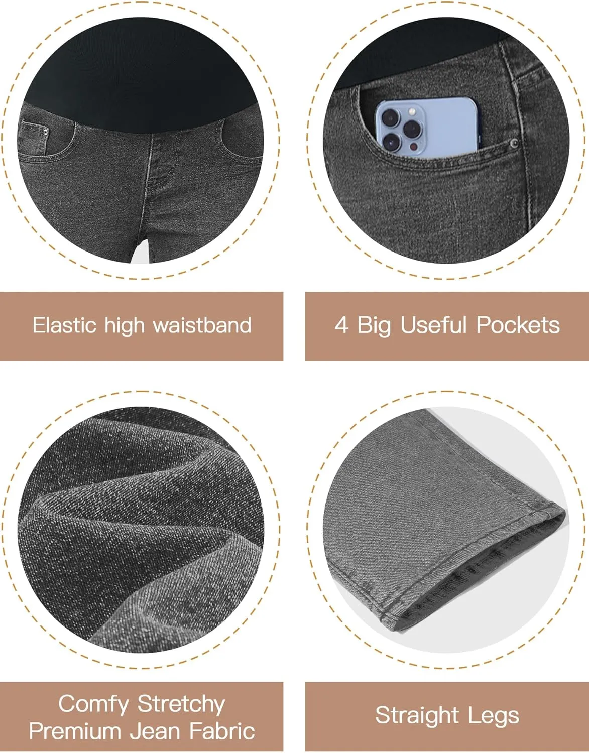 POSHGLAM Women's Maternity Jeans Straight Leg Over Belly Comfy Stretch Denim Pants, S-XXL