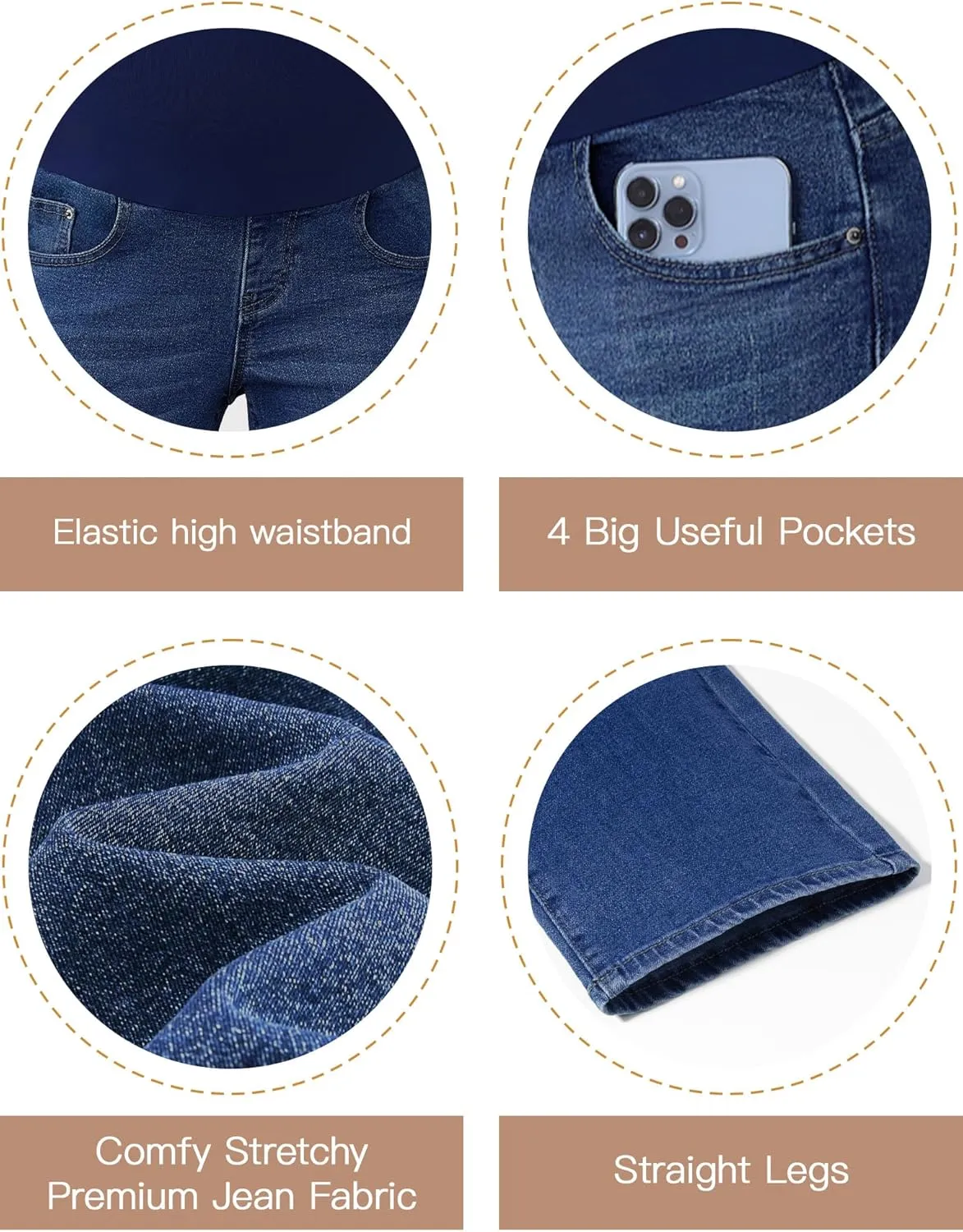 POSHGLAM Women's Maternity Jeans Straight Leg Over Belly Comfy Stretch Denim Pants, S-XXL