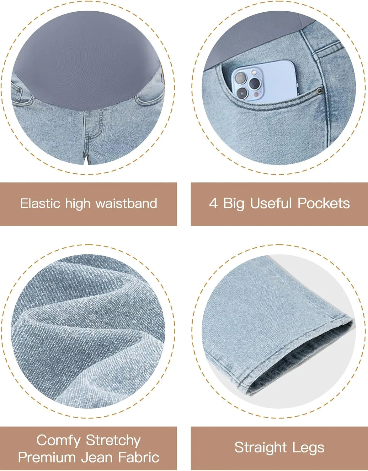 POSHGLAM Women's Maternity Jeans Straight Leg Over Belly Comfy Stretch Denim Pants, S-XXL