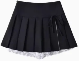 Preppy Skirt Mini Skirt for Women Y2k Skirt Black Short Preppy Clothe Pleated Mini Skirts Lace