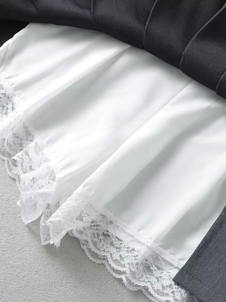 Preppy Skirt Mini Skirt for Women Y2k Skirt Black Short Preppy Clothe Pleated Mini Skirts Lace