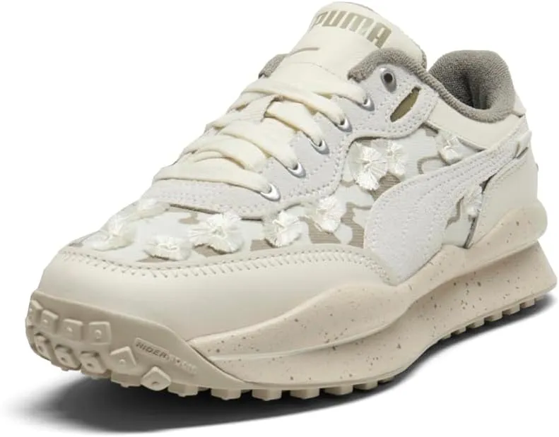 Puma Womens Style Rider Trim Floral Lace Up Sneakers Shoes Casual - White