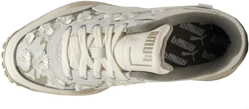 Puma Womens Style Rider Trim Floral Lace Up Sneakers Shoes Casual - White