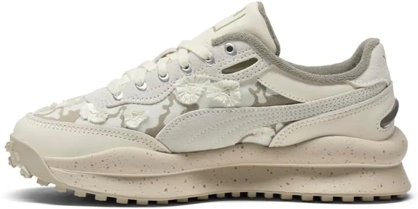 Puma Womens Style Rider Trim Floral Lace Up Sneakers Shoes Casual - White
