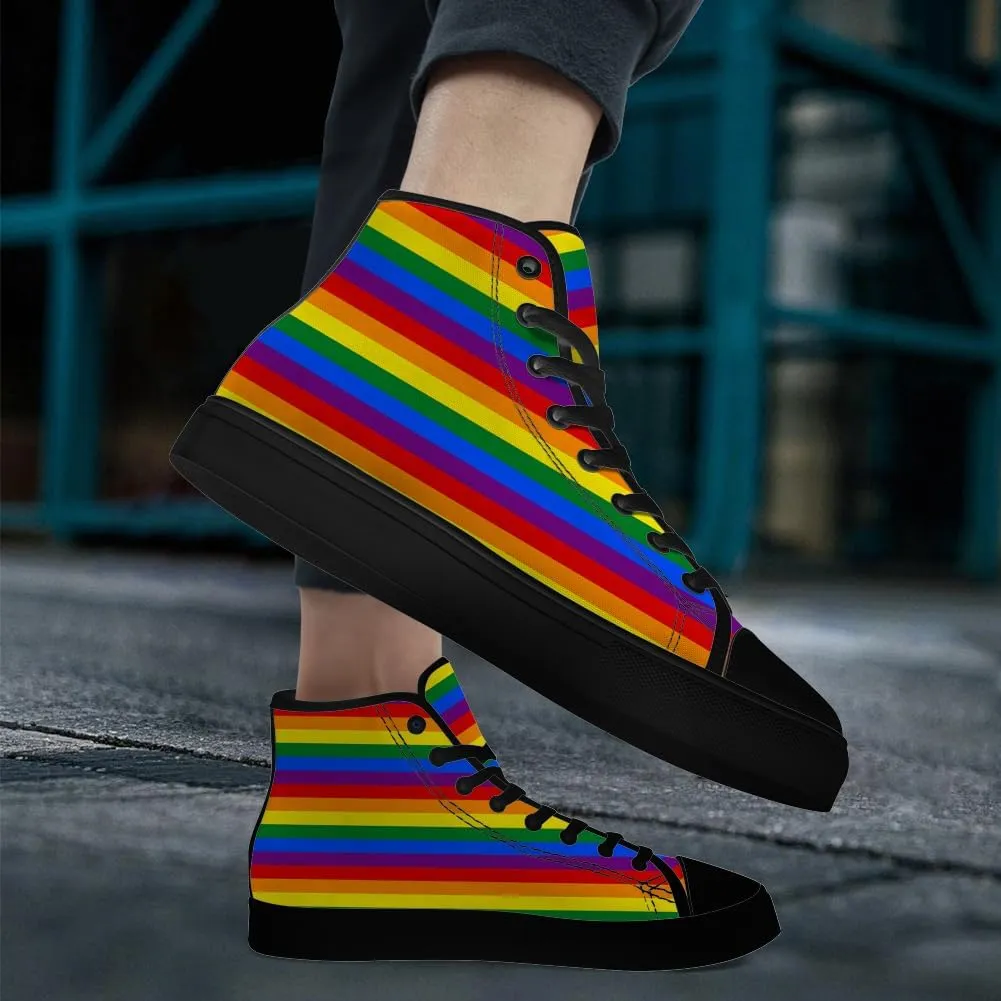 Rainbow High Top Canvas Shoes for Men Women LGBT Flag High Top Sneakers Lace Up Casual Shoes Gifts for Boyfriend Girlfriend
