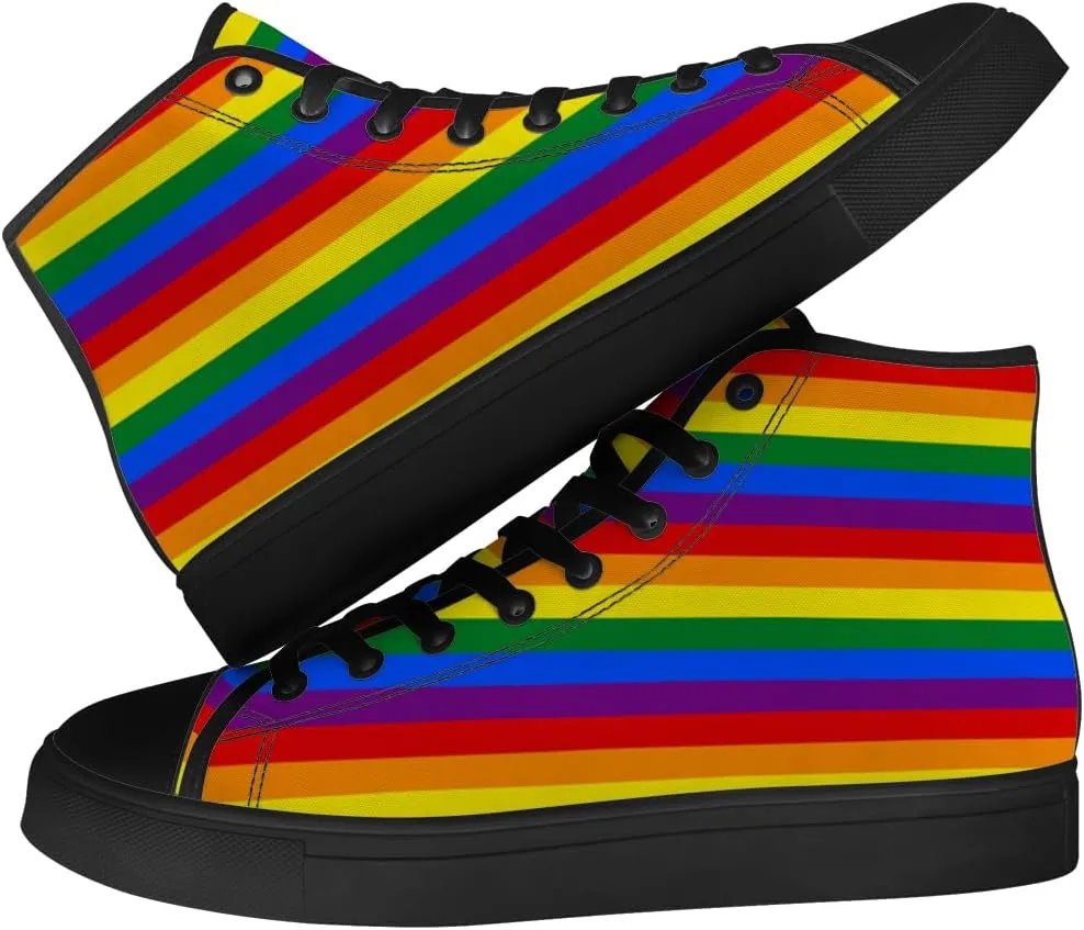 Rainbow High Top Canvas Shoes for Men Women LGBT Flag High Top Sneakers Lace Up Casual Shoes Gifts for Boyfriend Girlfriend