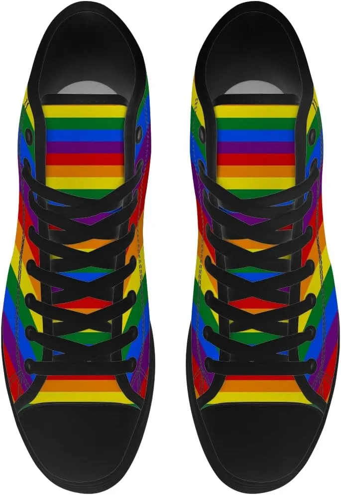 Rainbow High Top Canvas Shoes for Men Women LGBT Flag High Top Sneakers Lace Up Casual Shoes Gifts for Boyfriend Girlfriend