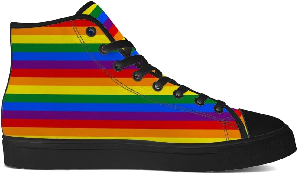 Rainbow High Top Canvas Shoes for Men Women LGBT Flag High Top Sneakers Lace Up Casual Shoes Gifts for Boyfriend Girlfriend