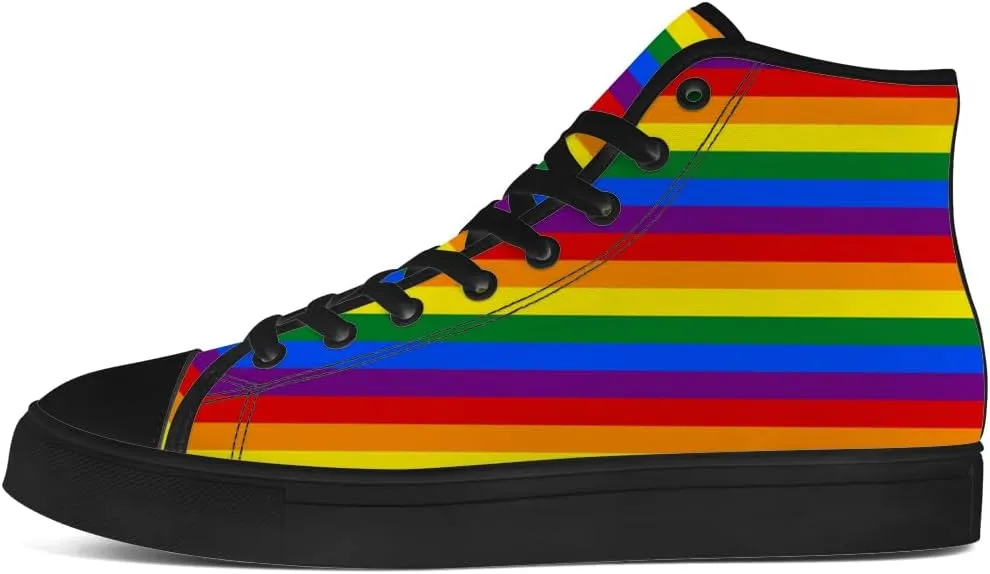 Rainbow High Top Canvas Shoes for Men Women LGBT Flag High Top Sneakers Lace Up Casual Shoes Gifts for Boyfriend Girlfriend