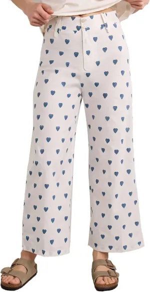SCOFEEL Women's Heart Printed Pants High Waist Straight Wide Leg Pants Loose Fit Streetwear Trousers