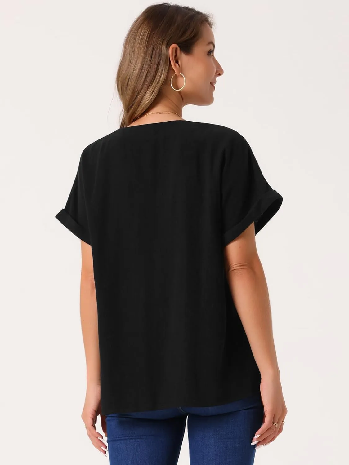 Seta T Women's Linen Tops Short Sleeve Summer t Shirts Basic Casual Outfits Loose Solid Color Blouse