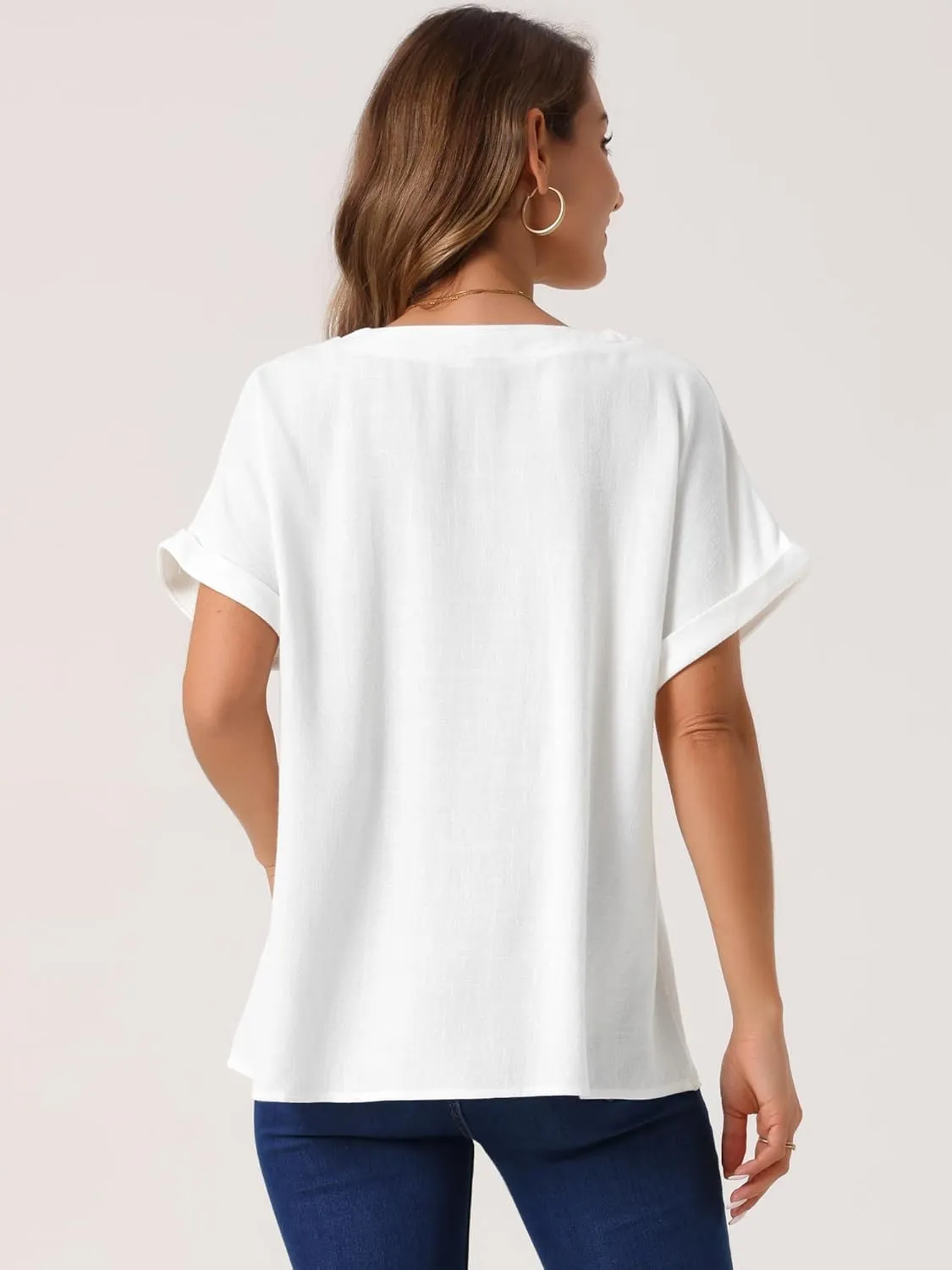 Seta T Women's Linen Tops Short Sleeve Summer t Shirts Basic Casual Outfits Loose Solid Color Blouse