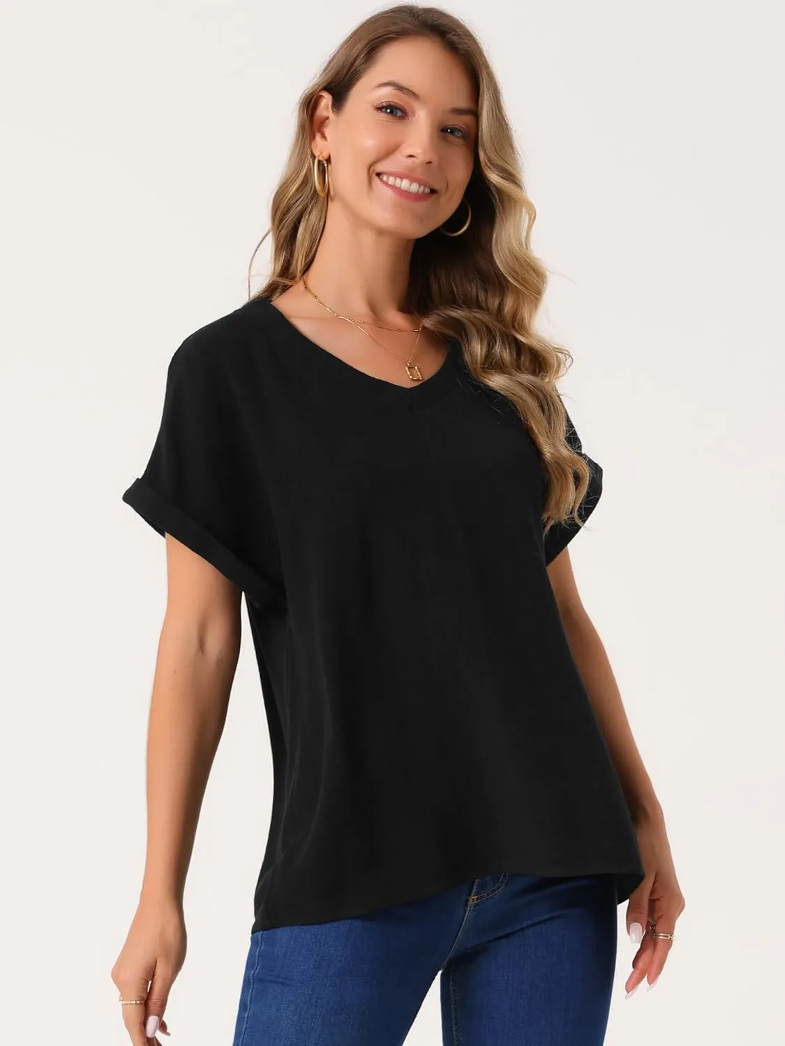 Seta T Women's Linen Tops Short Sleeve Summer t Shirts Basic Casual Outfits Loose Solid Color Blouse