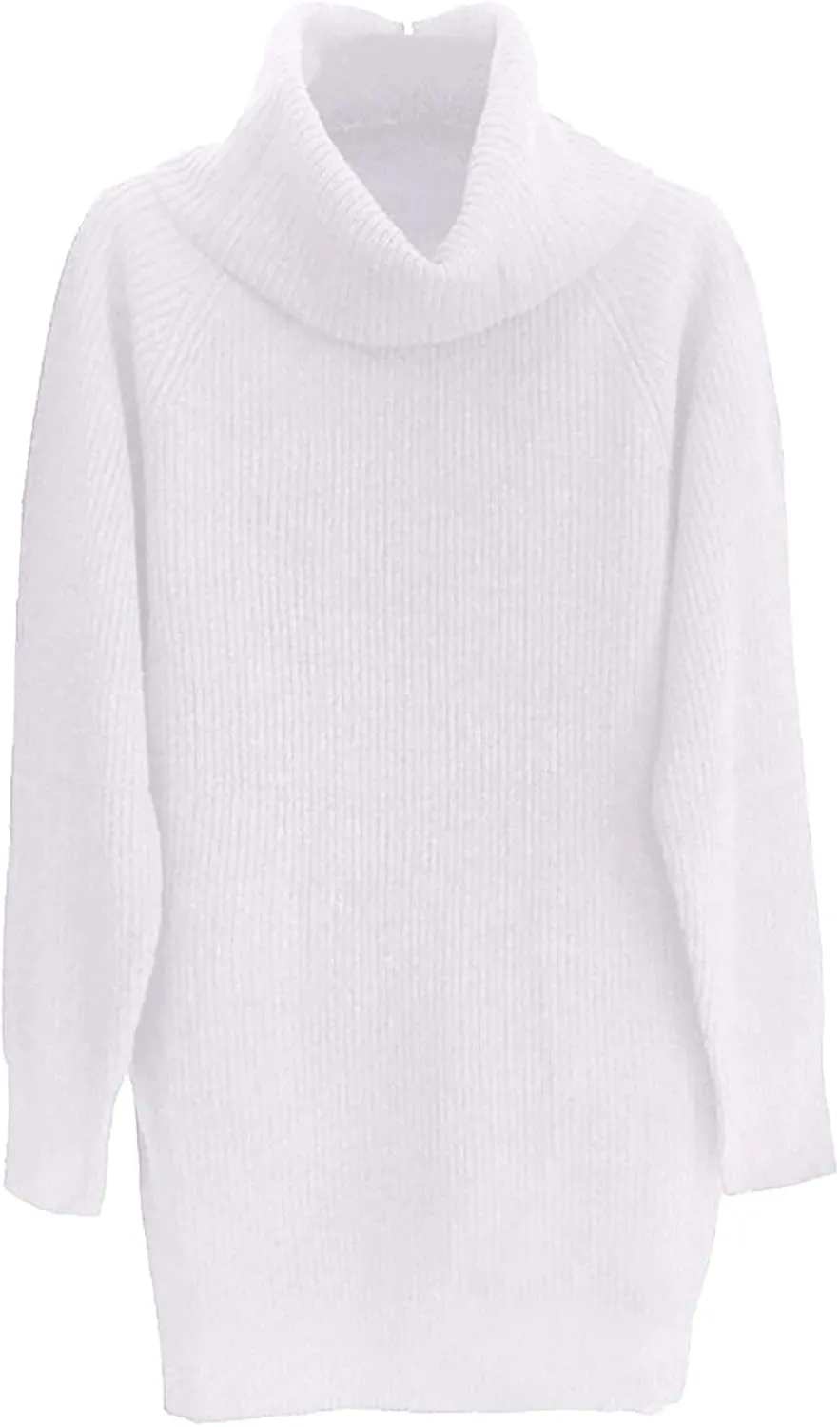 Sovoyontee Women's 2023 Fall Turtleneck Oversized Loose Long Sleeve Chunky Knit Pullover Short Sweater Dress with Pockets