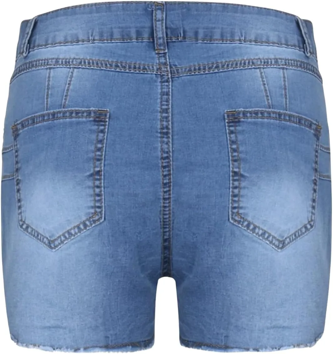 Stretchy Jean Shorts for Women High Waisted Butt Lifting Summer Shorts Distressed Raw Hem Booty Denim Shorts
