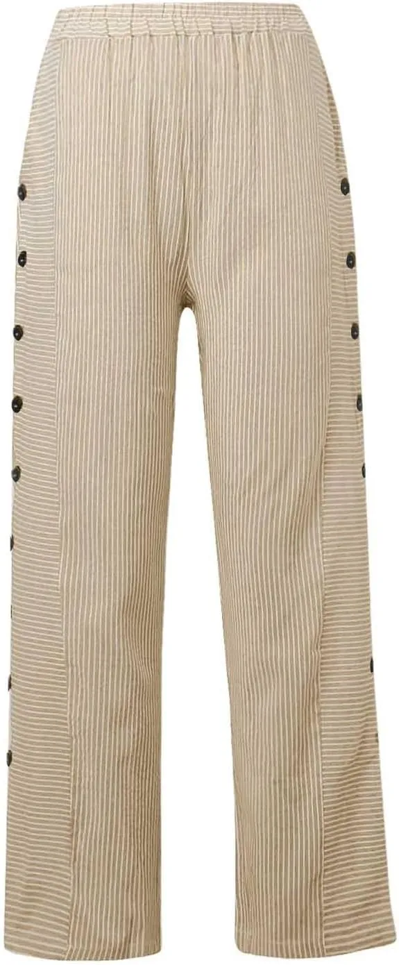 Striped Pants Women Elastic High Waisted Baggy Wide Leg Pants Vintage Cropped Trouser Lounge Pants with Pockets