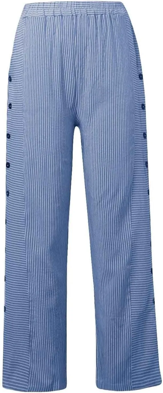 Striped Pants Women Elastic High Waisted Baggy Wide Leg Pants Vintage Cropped Trouser Lounge Pants with Pockets