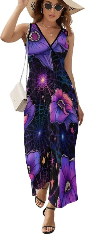 Summer Casual Tunic Dress V-Neck Sleeveless Fitted Beach Swing Dress
