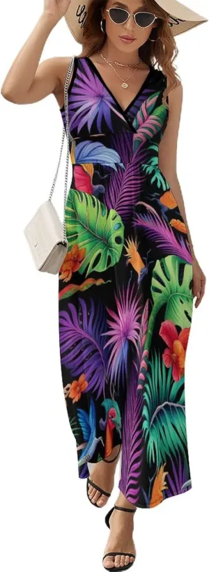 Summer Casual Tunic Dress V-Neck Sleeveless Fitted Beach Swing Dress