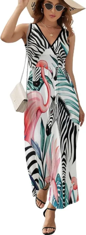 Summer Casual Tunic Dress V-Neck Sleeveless Fitted Beach Swing Dress