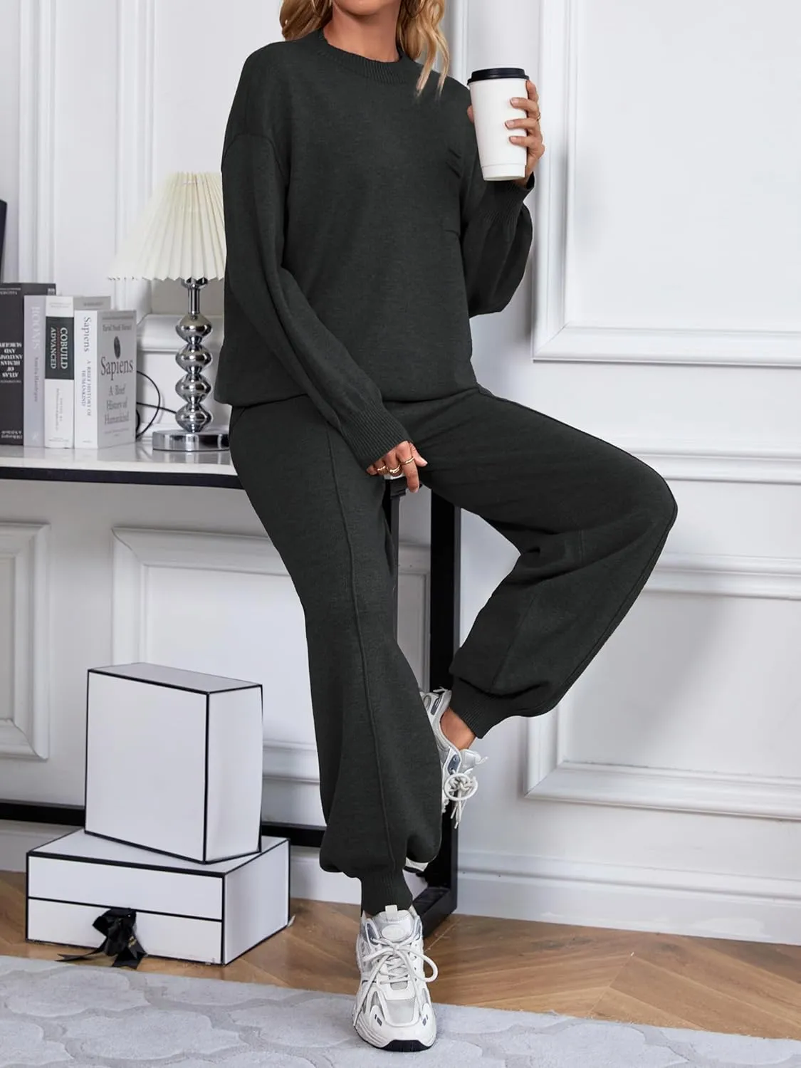SuperPrity Lounge Sets for Women Fashion Two Piece Outfits Long Sleeve Knit Sweater Sets Jogger Tracksuit 2024 Fall Clothes