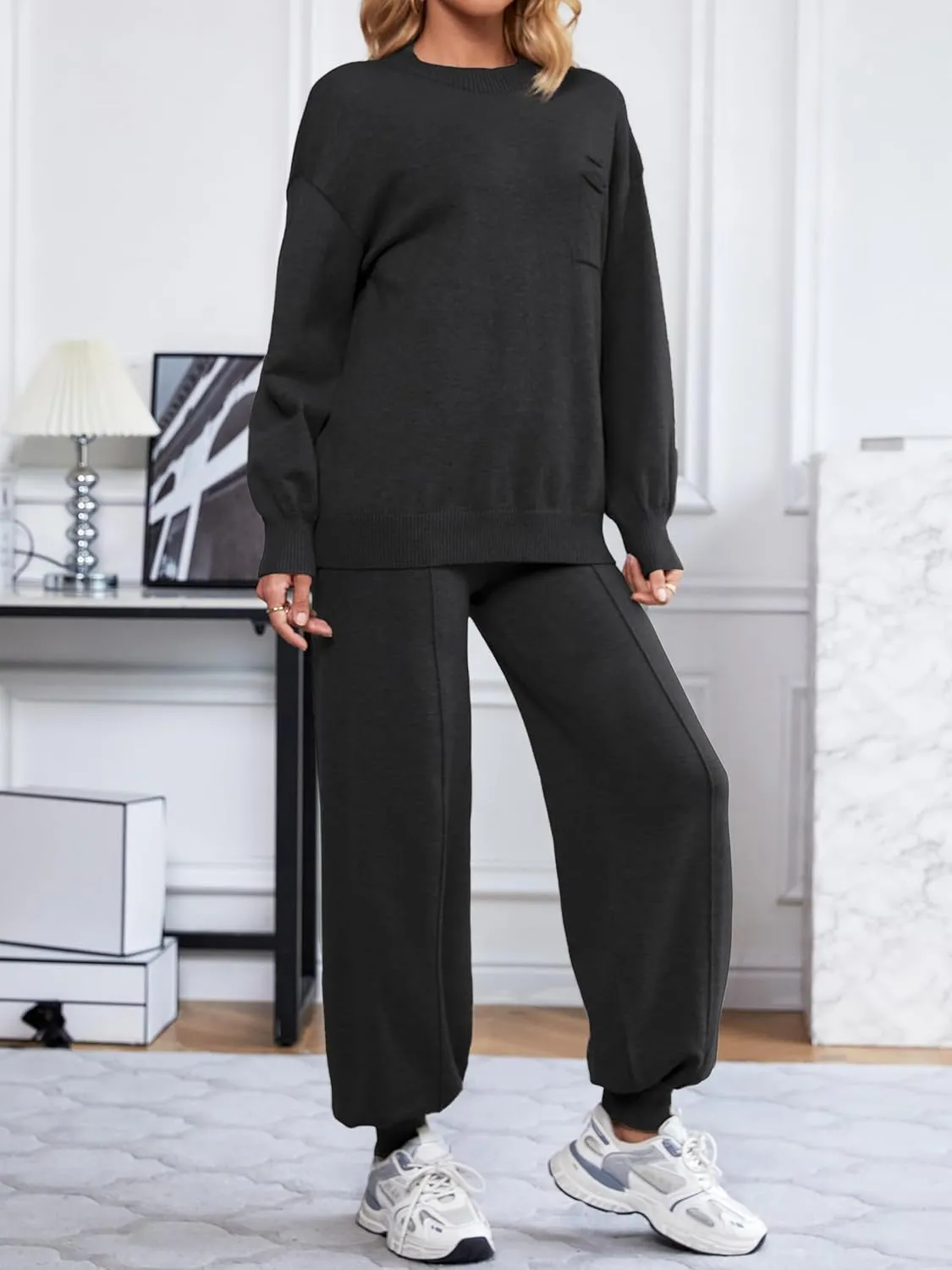 SuperPrity Lounge Sets for Women Fashion Two Piece Outfits Long Sleeve Knit Sweater Sets Jogger Tracksuit 2024 Fall Clothes